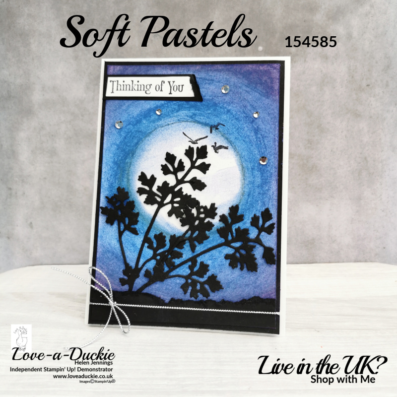 A moonlit scene created with Stampin' Up's soft pastels and the Quiet meadow bundle