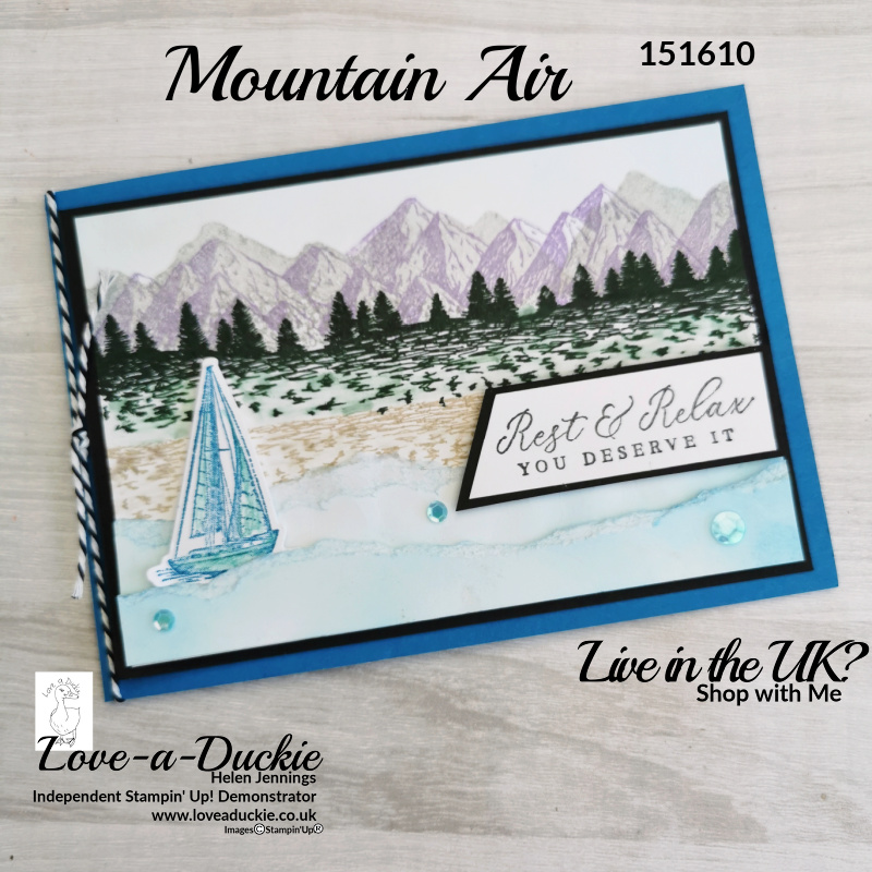 The Mountain Air and Sailing Home stamp sets from Stampin' Up were perfect companions to create this masculine sea view card.