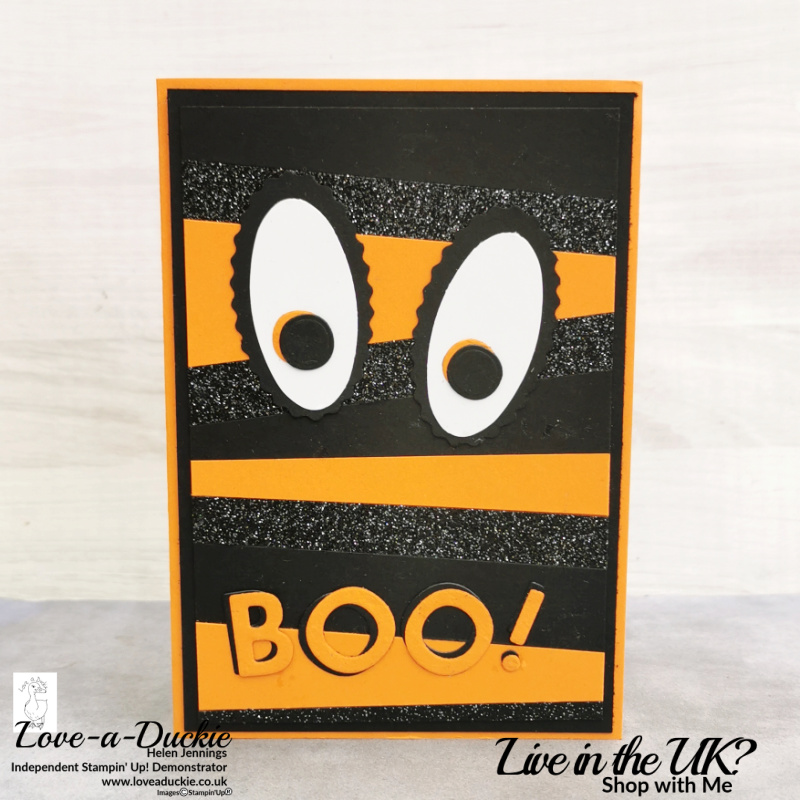 A scrappy strips technique card for Halloween with a fun monster created with Stampin' Up products.