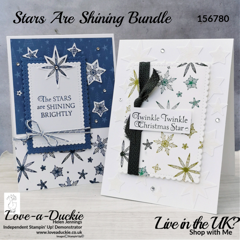 Two Christmas cards with stars that have been stamped and punched using Stampin' Up's Stars are Shining bundle.