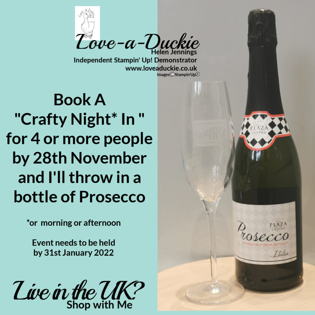 As part of my birthday celebrations get a bottle of prosecco when you host a crafty night in