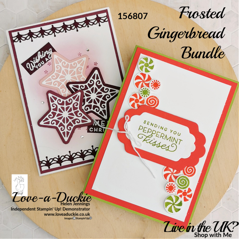 Die cuts from the Frosted Gingerbread bundle by Stampin' Up are used to decorate these Christmas Cards.