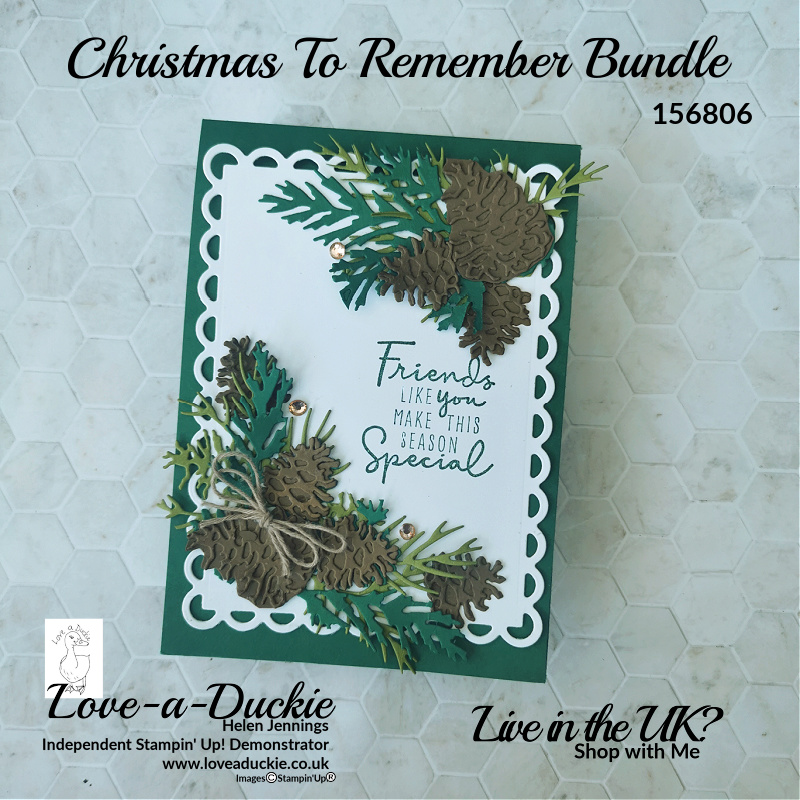 A pine cone Christmas card created using the Christmas to Remember bundle from Stampin' Up!