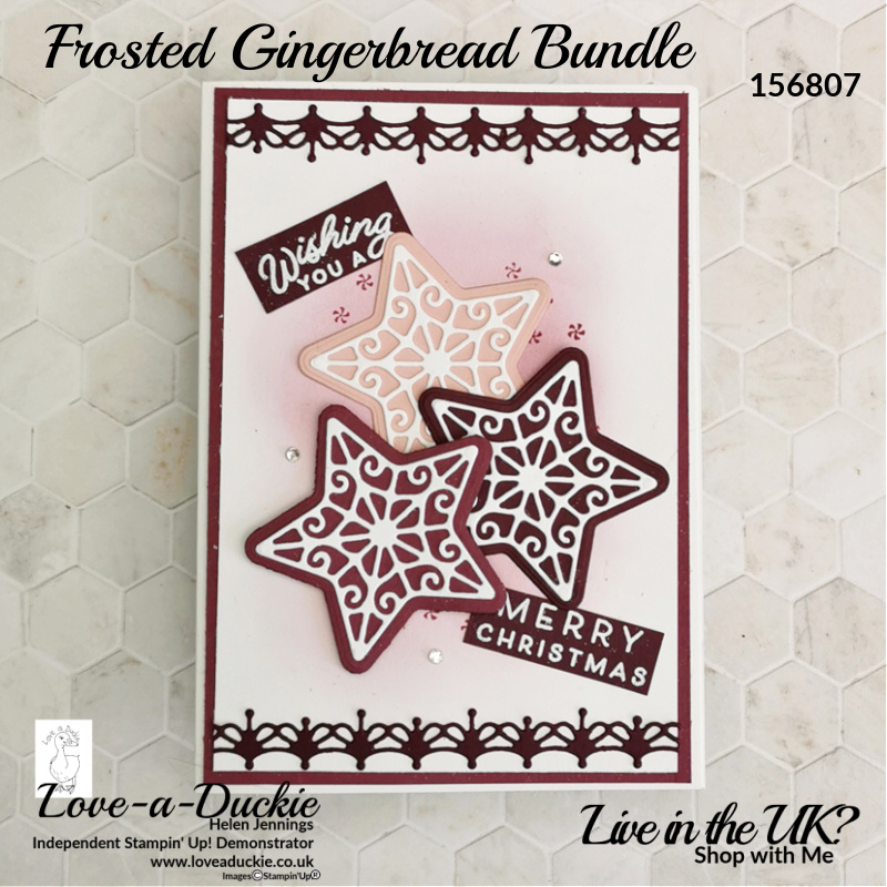 Layered die cut stars from Stampin' Up's frosted gingerbread bundle decorate this Christmas card.