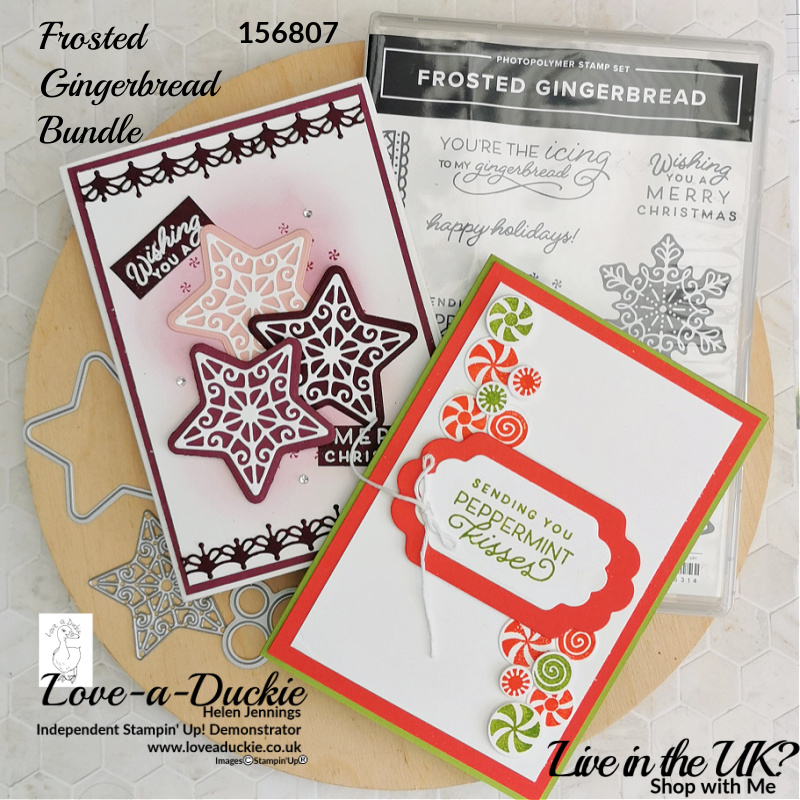 Two Christmas Cards using die cuts from Stampin' Up's Frosted Gingerbread bundle