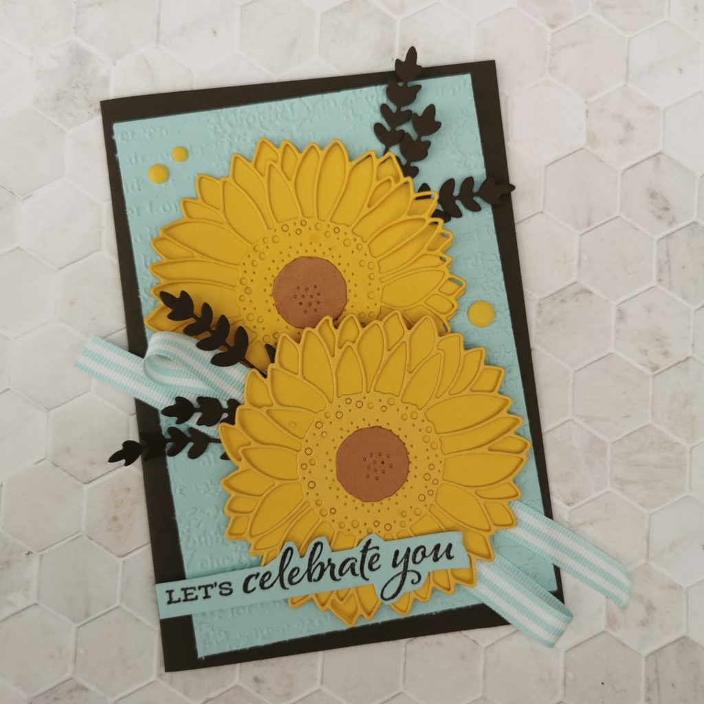 a sunflower card created for a Colour Challenge using Celebrate Sunflowers and Sunflower dies from Stampin' Up!