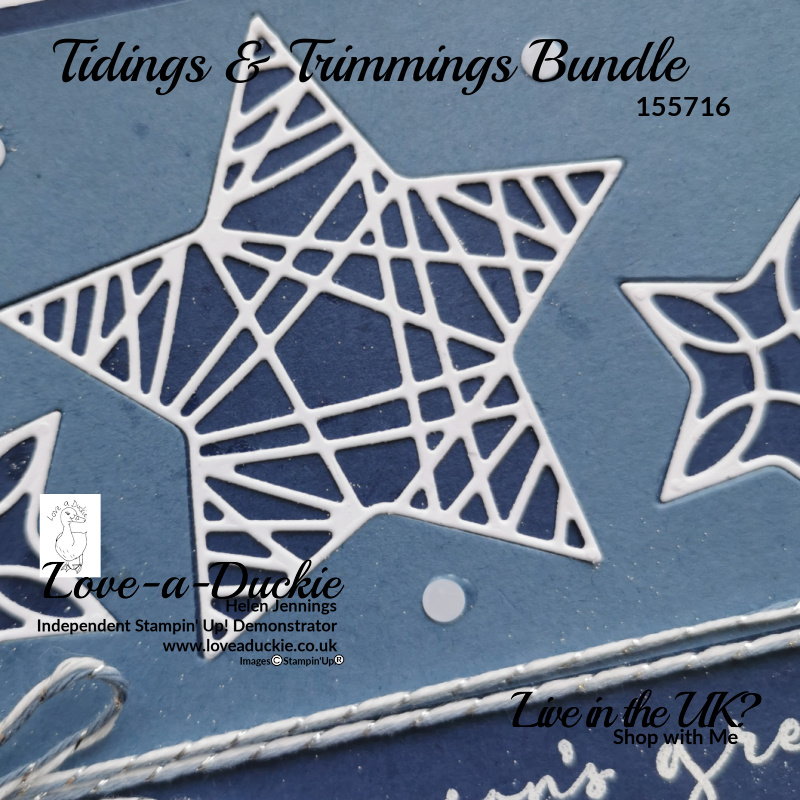 The die cut stars from Stampin' Up's Trimmings and Tidings bundle were inlaid into apertures in the card stock.