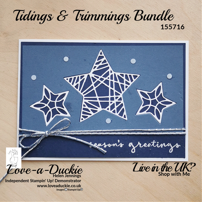A Christmas card using inlaid die cut stars from the Trimmings & Tidings bundle from Stampin' Up!
