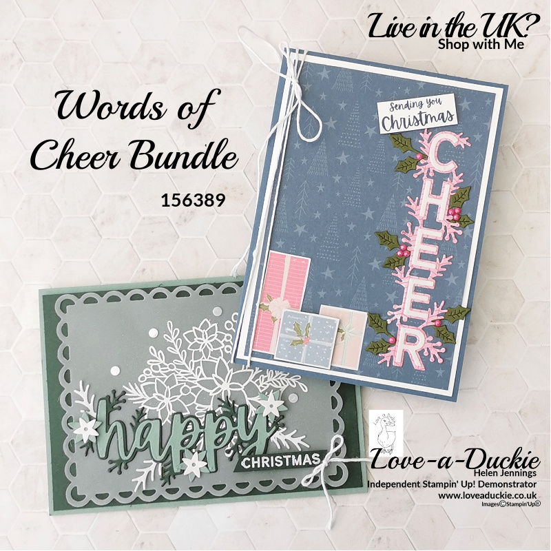 The sentiment dies in Stampin' Up's Words of Cheer bundle have been used to create these two Christmas Cards.