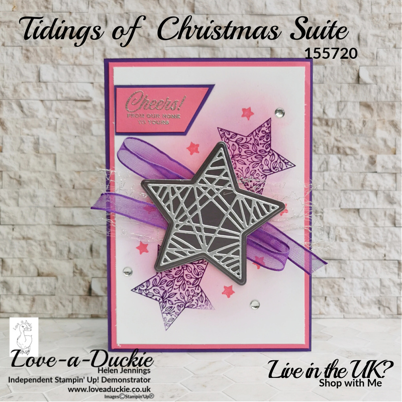 Pink and purple feature in this contemporary Christmas card using the Tidings of Christmas Suite from Stampin' Up!