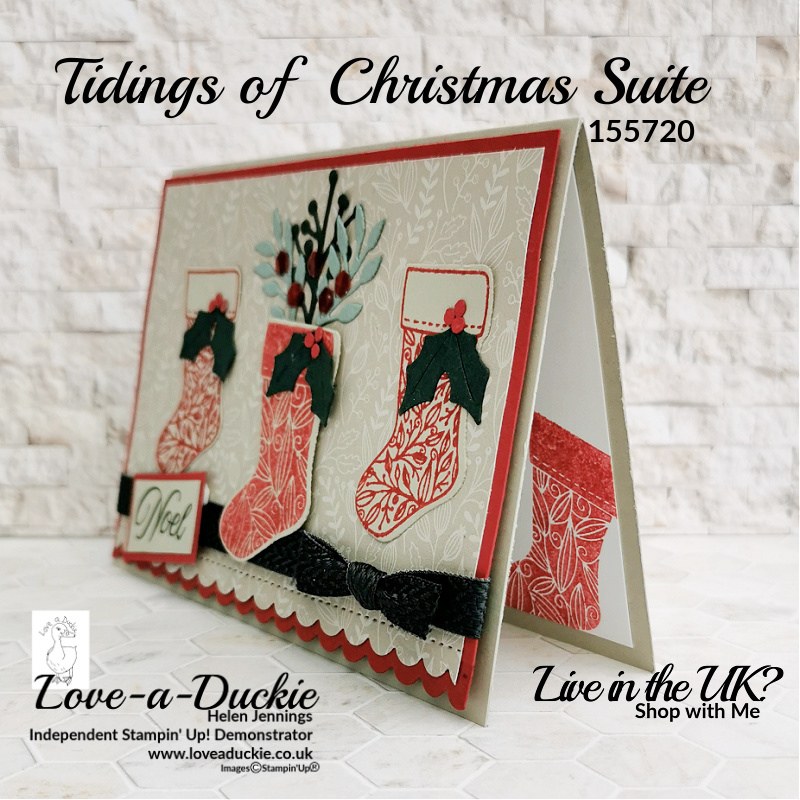 Tidings of Christmas Suite from Stampin' Up! provides the stamps, dies and Designer Series Papers for this traditional Christmas Card