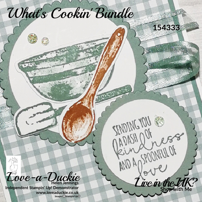 Stamps and dies from Stampin' Up's "What's Cookin'" bundle are perfect to create a card for a baker.