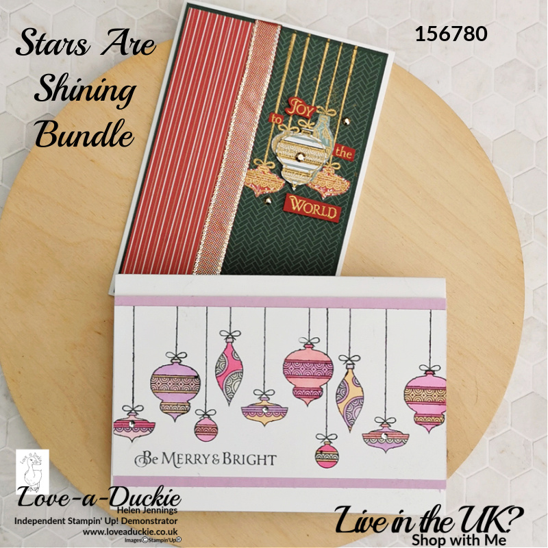 A pair of Christmas cards both created with Stampin' up's Stars are Shining Stamp set.