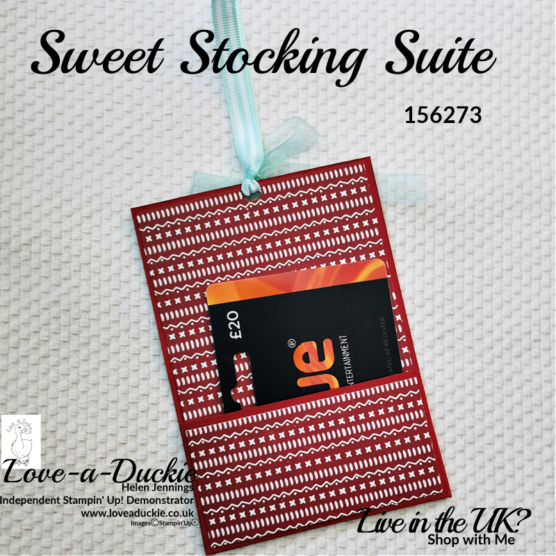 The pocket on the back of this insert is used to hold the gift card in this project using Stampin' Up's sweet Stocking suite.