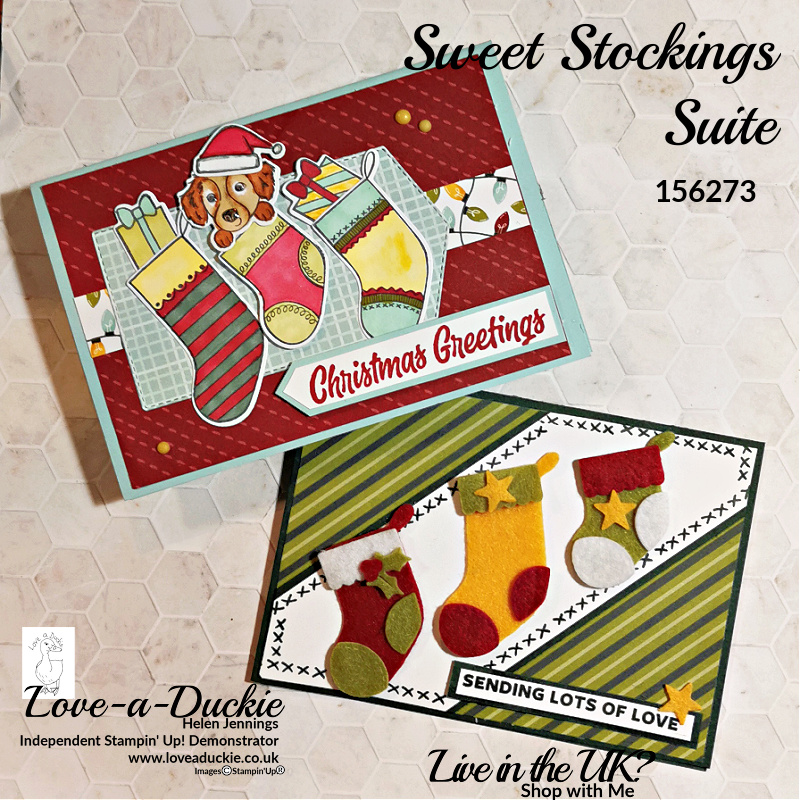 Two fun Christmas cards with stockings using Stampin' Up's Sweet Stocking Suite