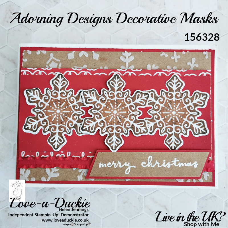 Embossing paste has been used on Kraft Card , stencilled through the Adorning Designs Decorative masks from Stampin' Up!