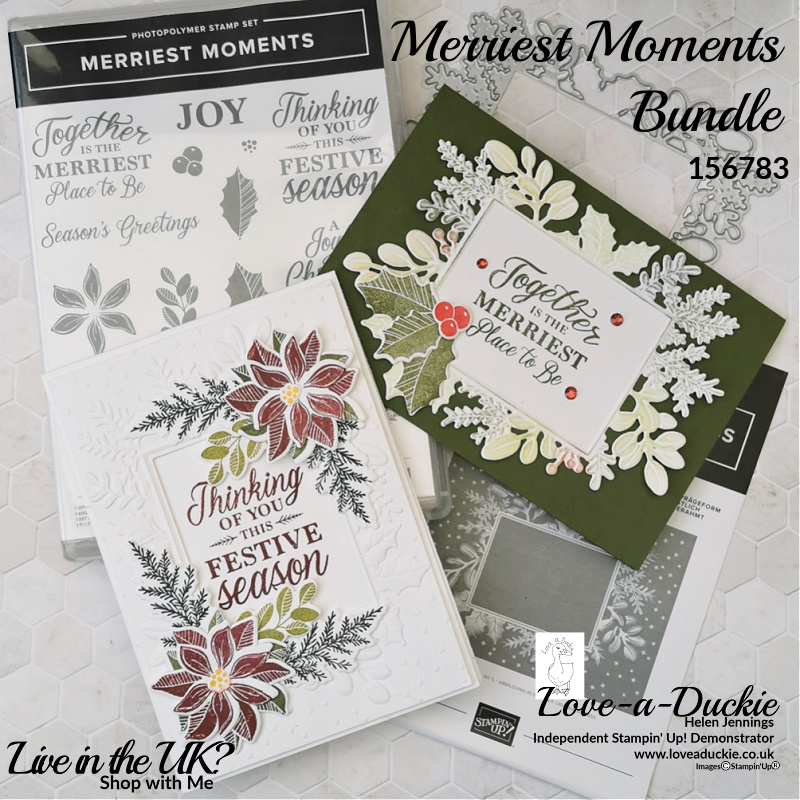 Embossed and die cut Christmas card using Stampin' Up's Merriest Moments Bundle