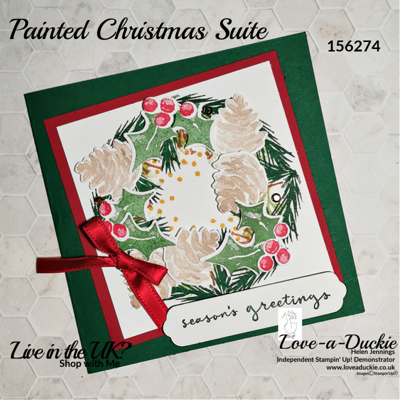 This card demonstrated how to create a wreath card using the Painted Christmas Suite from Stampin' Up!