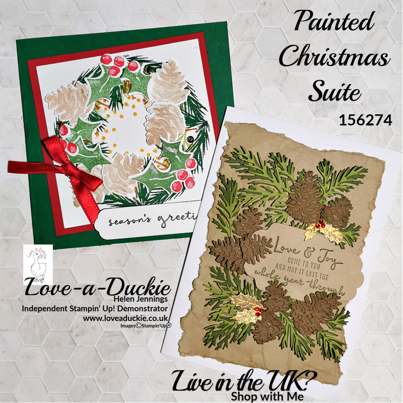 Learn how to make a wreath card and a distressed layered card with the Painted Christmas Suite from Stampin' Up!