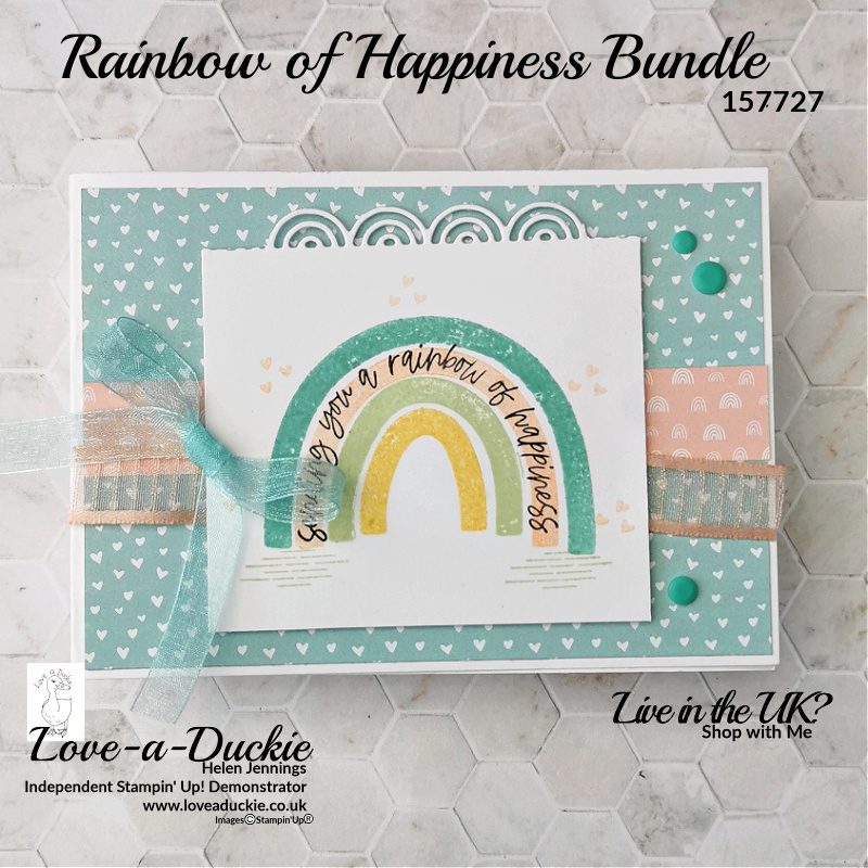 A Rainbow Themed card using the Sale-a-Bration papers Sunshine & rainbow papers from Stampin' Up!