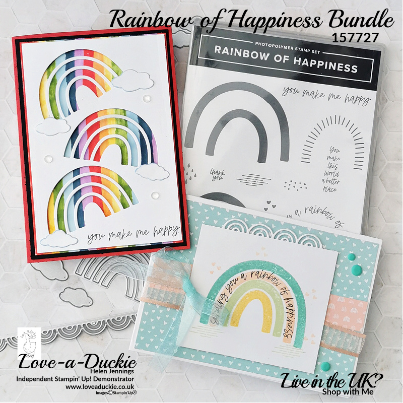 The Rainbow of Happiness bundle from Stampin' Up has been used to create these rainbow themed cards.