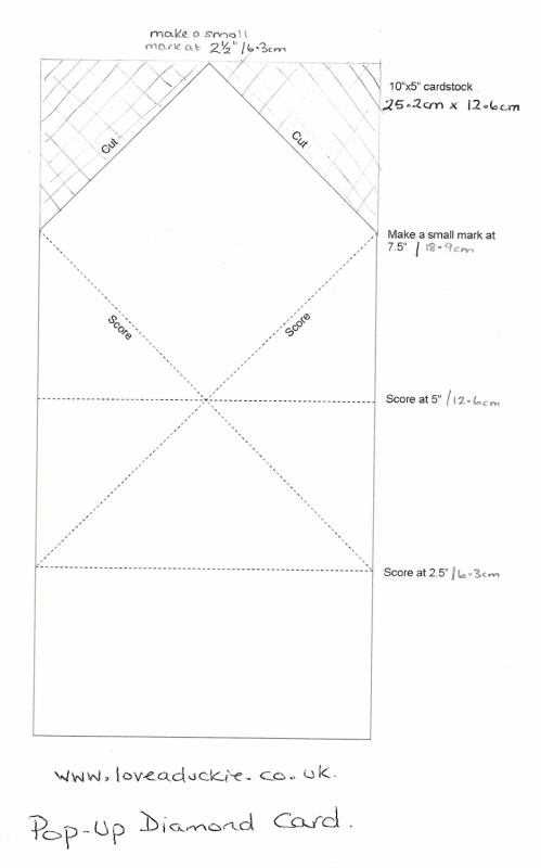 Cut and score instructions for a Pop up diamond card