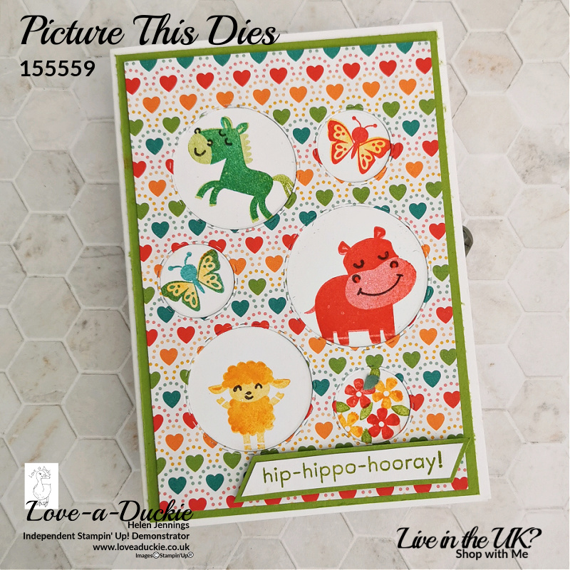 A bright child's card using the Picture This dies from Stampin' Up! to create fun apertures.