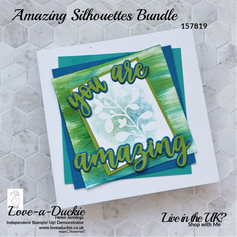 The Amazing Silhouette's bundle from Stampin' Up combined with the Baby Wipe technique to create this swooshed card 