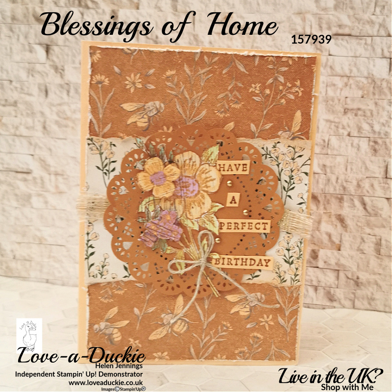 A vintage style card with distressing techniques using the Blessings from Home stamp set and Heart & Home papers from Stampin' Up!