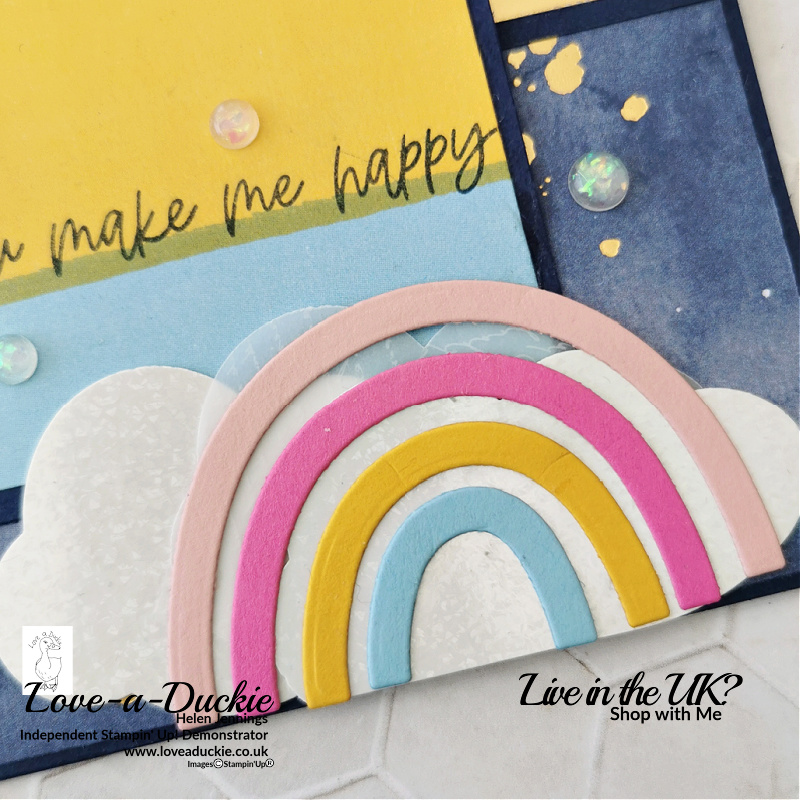 The Rainbow of Happiness Bundle had been used to create this card from a sketch challenge.