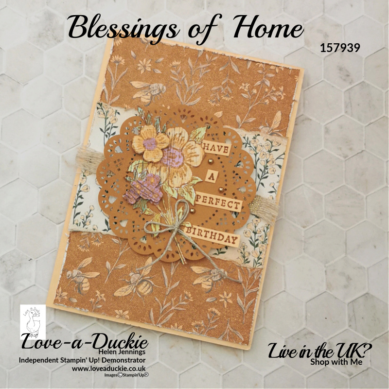 A vintage style card using the Blessings from Home stamp set and other products from Stampin' Up's Heart & Home suite