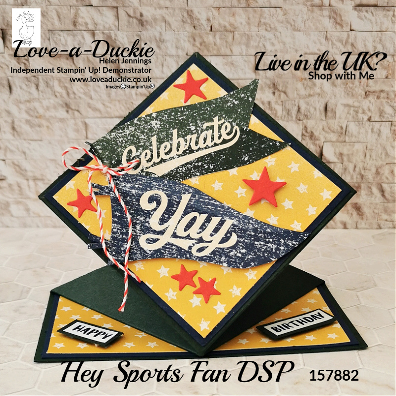 A masculine Pop Up Diamond card using the Hey Sports Fan paper from Stampin' Up!