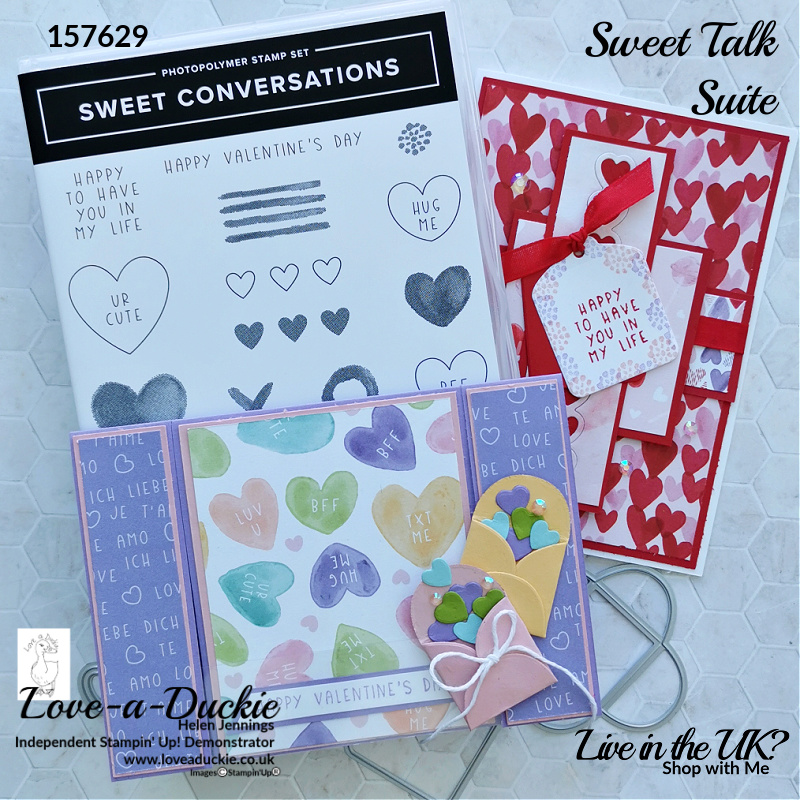 The Sweet Talk Suite from Stampin' Up has been used to create a Spanner fold Card and layered card for Valentine's day