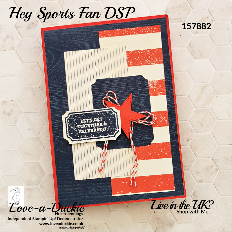 A masculine card created with a sketch and papers from Stampin' Up's Hey sports fan collection