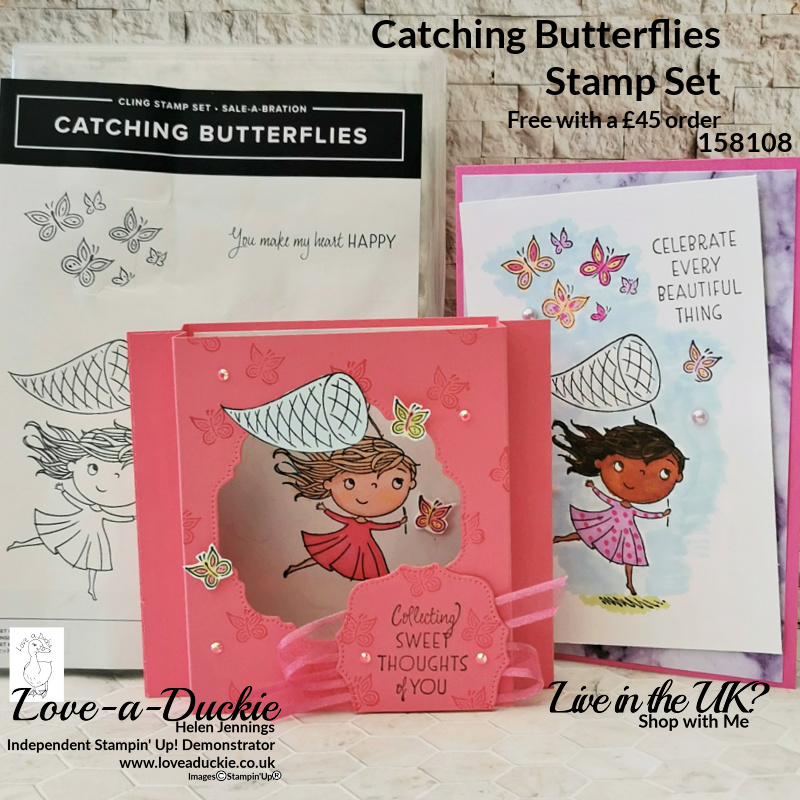 Two projects using the Catching Butterflies stamp set, including a Shadow Box card.