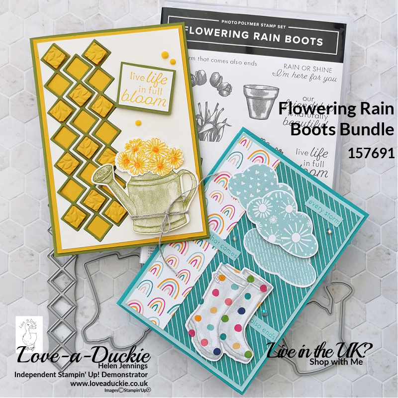 Using Punches, Dies and Embossing Folders and the Flowering Rain Boots bundle from Stampin' Up to create two cards