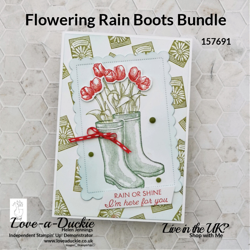 A card for gardener friends featuring wellington boots from Stampin' Up's Flowering Rain Boots bundle