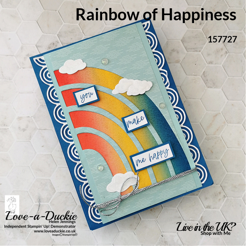 The watercolour background on this rainbow card was created with Stampin' up! re-inkers and Fluid 100 watercolour paper