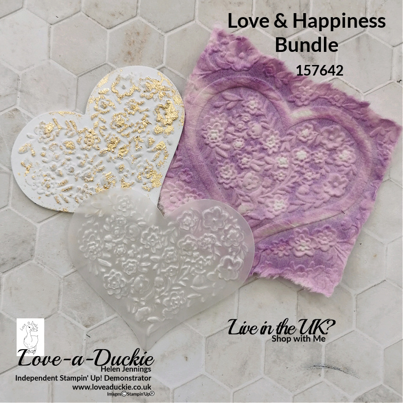 A variety of finishes on these embossed hearts using the Love & happiness Bundle from Stampin' Up!