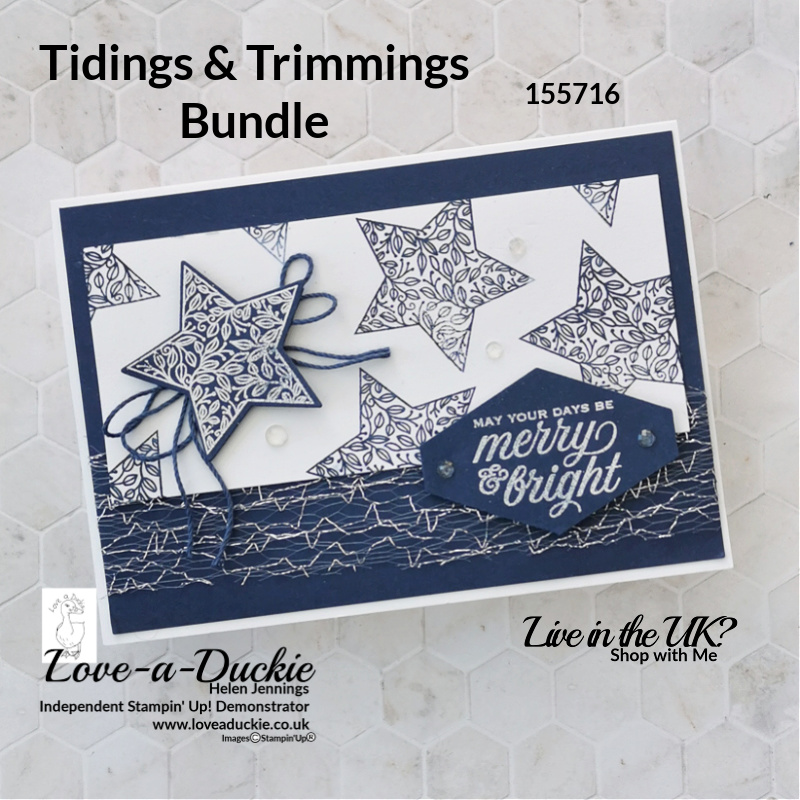 A navy & white christmas card using the tidings and trimmings bundle from Stampin' Up!