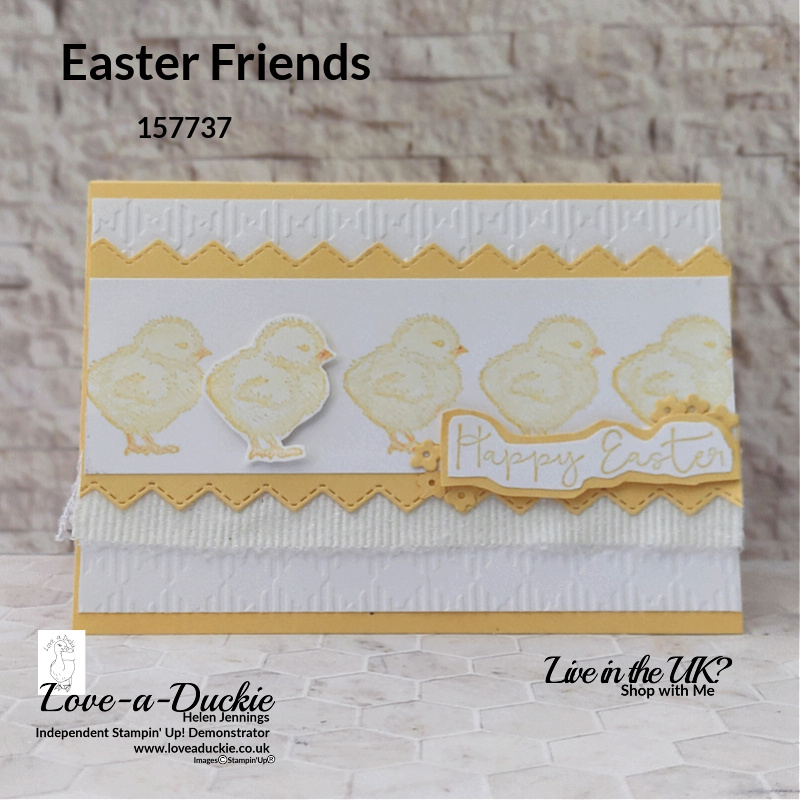 This Easter card uses Easter Friends stamp set, Gingham Embossing Folder, Basic Borders and Peach Dies, all from Stampin' Up!
