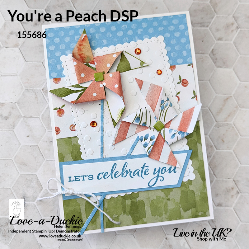 Creating a pinwheel Card with You're a Peach patterned papers from Stampin' Up!