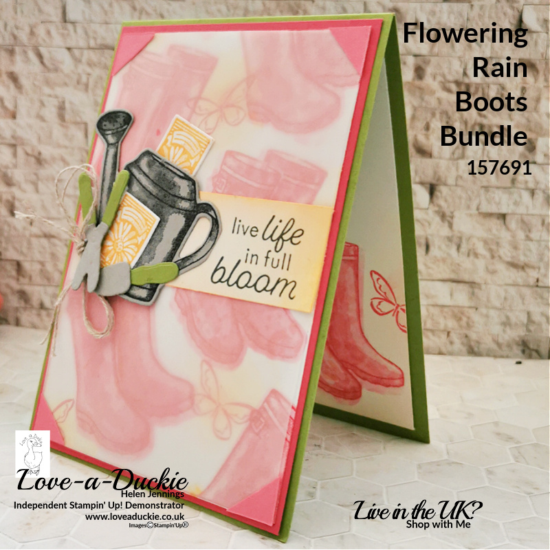 Using the Flowering Rain Boots bundle from Stampin' Up to create a stencil for this card.