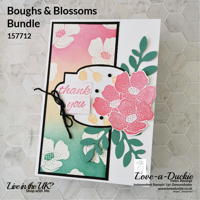 This card uses the heat emboss resist technique with the Boughs & Blossom bundle from Stampin' Up!