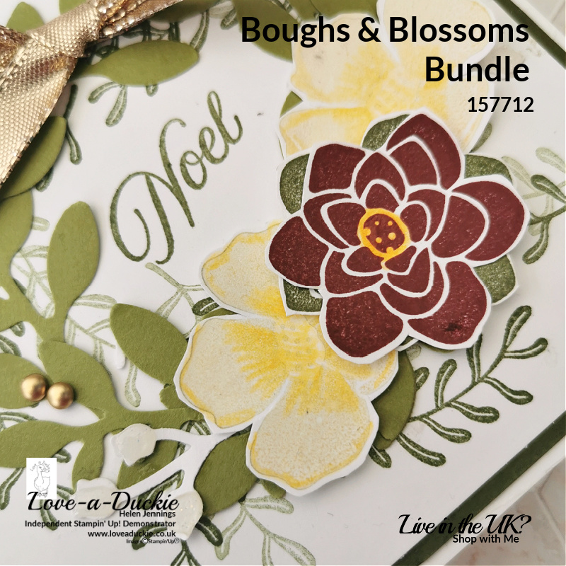 Add texture and interest to a Christmas wreath card using Shimmery Crystal effects and the Boughs and blossom bundle from Stampin' Up!