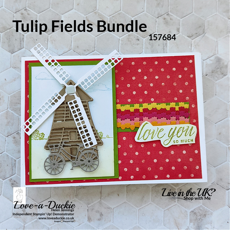 A windmill with revolving sails in this card using Stampin' Up's Tulip Fields bundle