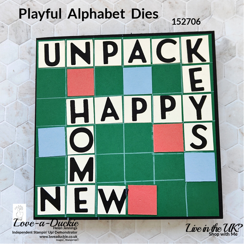 A scrabble card using the Playful Alphabet dies from Stampin' Up!