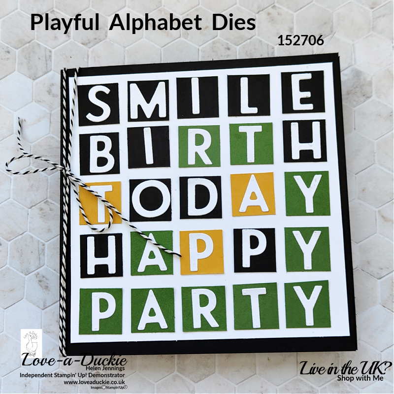 A wordle card using the Playful Alphabet dies from Stampin' Up!