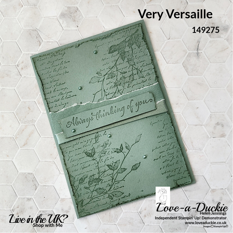 A monochromatic thinking of you card using Stampin' Up's Very Versailles stamp set.