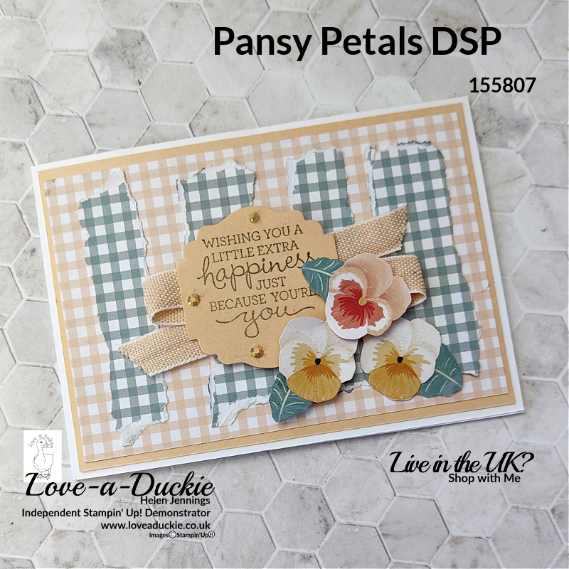 Sketch Challenge using torn paper and the Pansy Petals designer Series paper from Stampin' Up!
